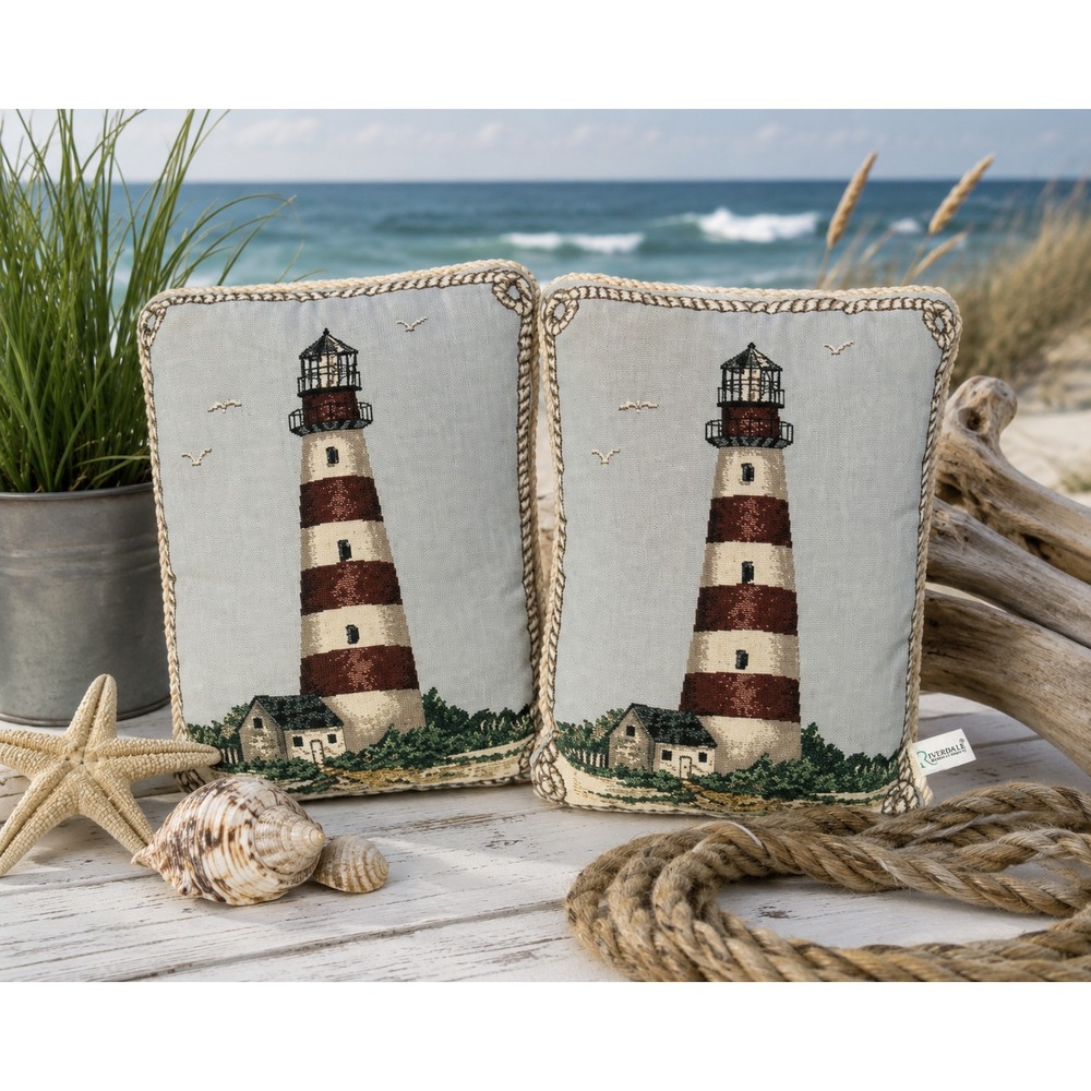 Riverdale Lighthouse Coastal Throw Pillows Set of 2 Nautical Beach Decor